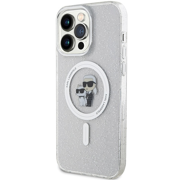 Etui Karl Lagerfeld Karl&Choupette Glitter MagSafe na iPhone 15 Pro Max - przezroczyste