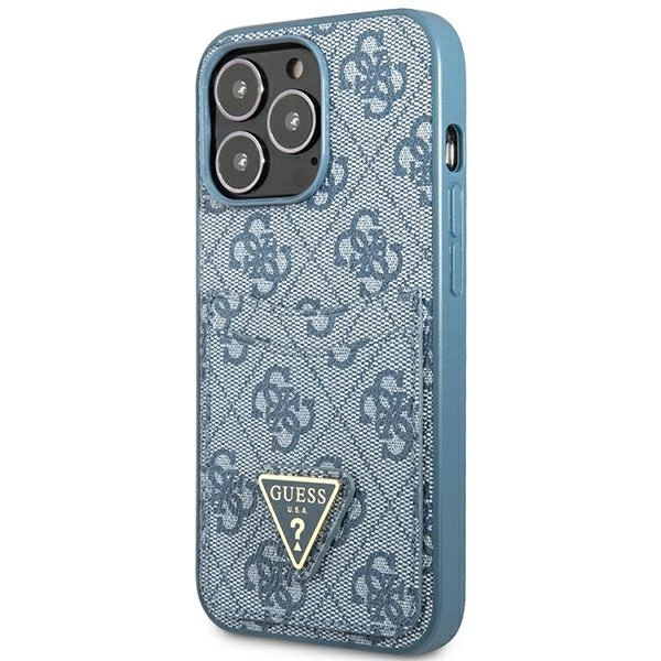 Etui Guess 4G Triangle Logo Cardslot na iPhone 13 Pro / 13 - niebieskie