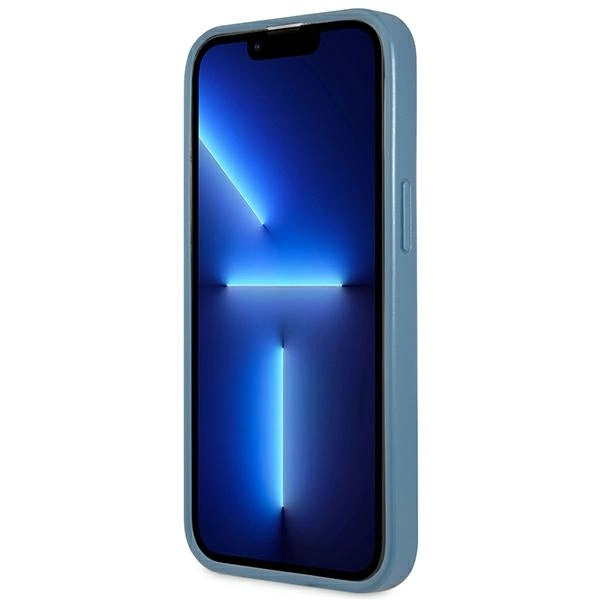 Etui Guess 4G Triangle Logo Cardslot na iPhone 13 Pro / 13 - niebieskie