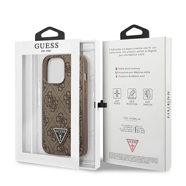 Etui Guess 4G Triangle Logo Cardslot na iPhone 13 Pro / 13 - brązowe