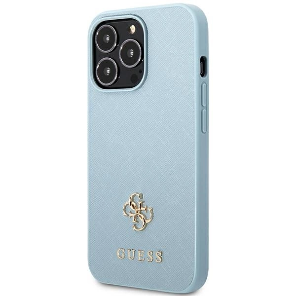 Etui Guess Saffiano 4G Small Metal Logo na iPhone 13 Pro / 13 - niebieskie