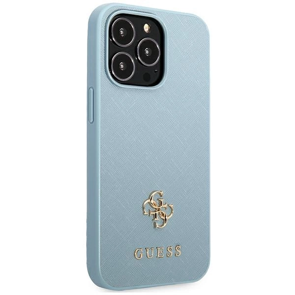 Etui Guess Saffiano 4G Small Metal Logo na iPhone 13 Pro / 13 - niebieskie