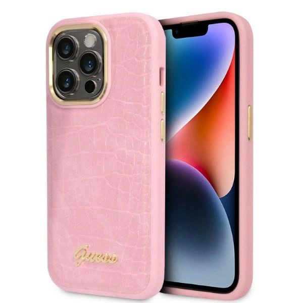 Etui Guess Croco Collection na iPhone 14 Pro - różowe
