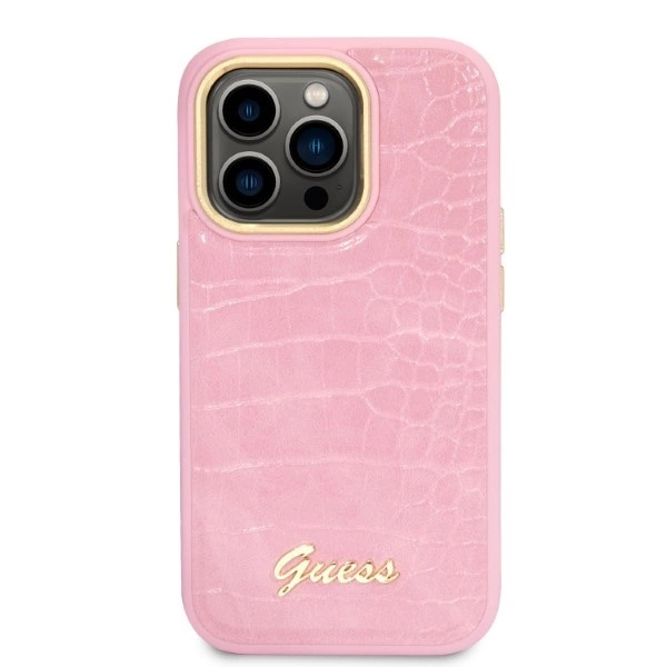 Etui Guess Croco Collection na iPhone 14 Pro - różowe