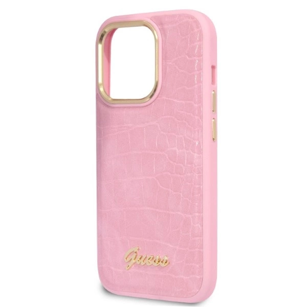 Etui Guess Croco Collection na iPhone 14 Pro - różowe