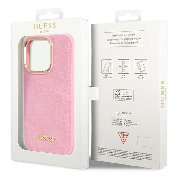 Etui Guess Croco Collection na iPhone 14 Pro - różowe
