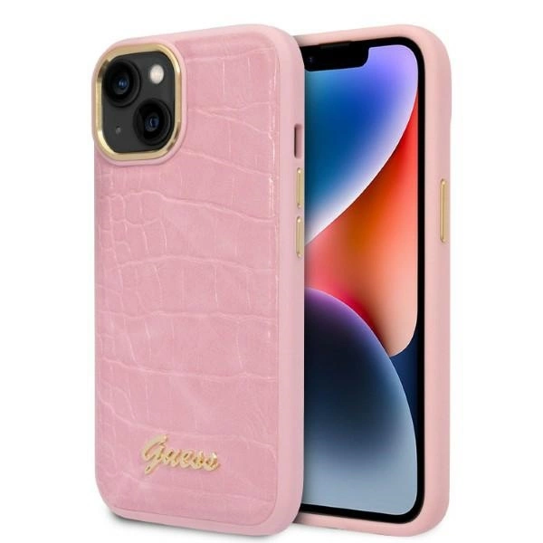 Etui Guess Croco Collection na iPhone 14 Plus - różowe