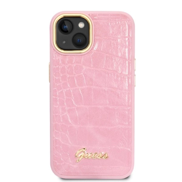 Etui Guess Croco Collection na iPhone 14 Plus - różowe
