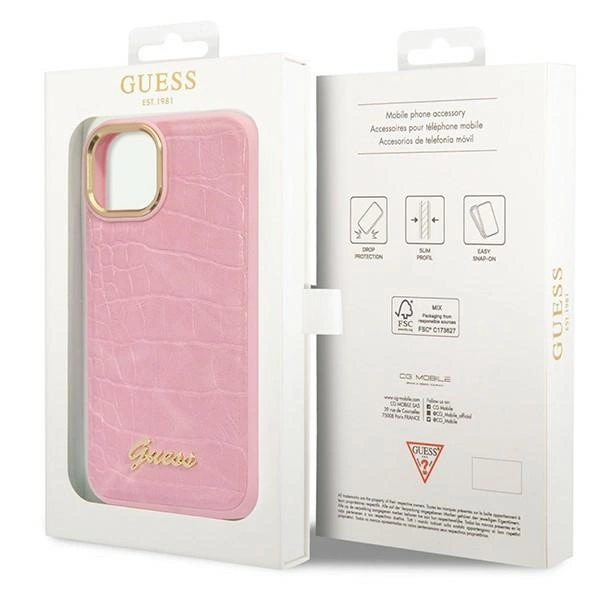 Etui Guess Croco Collection na iPhone 14 Plus - różowe