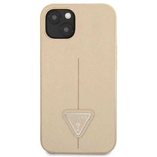 Etui Guess Saffiano Triangle Logo na iPhone 14 Plus - beżowe
