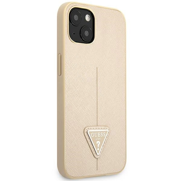 Etui Guess Saffiano Triangle Logo na iPhone 14 Plus - beżowe