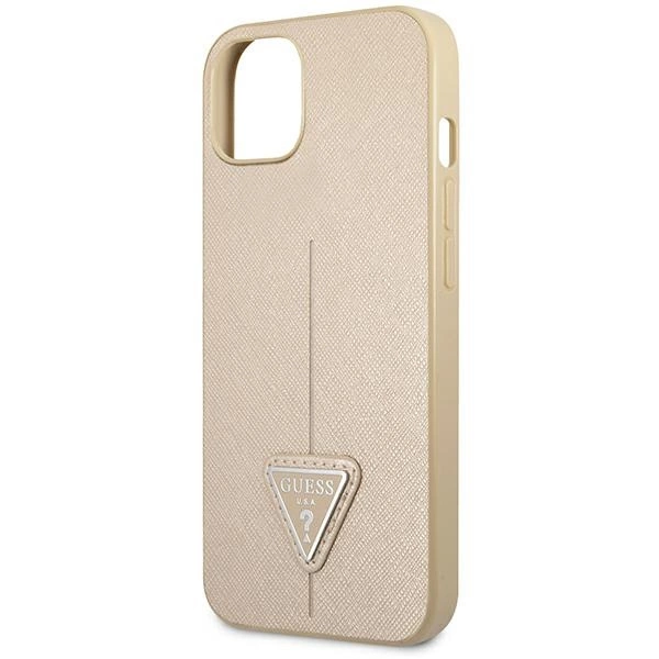 Etui Guess Saffiano Triangle Logo na iPhone 14 Plus - beżowe