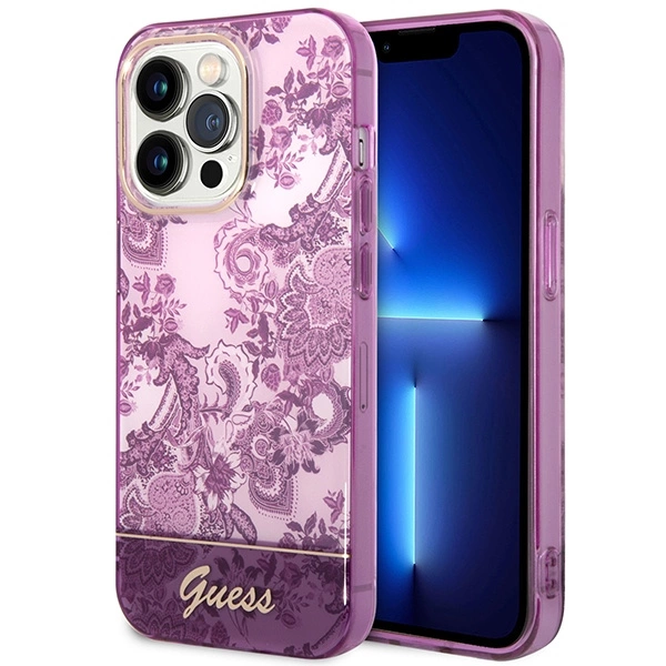 Etui Guess Porcelain Collection na iPhone 14 Pro Max - fuksjowe
