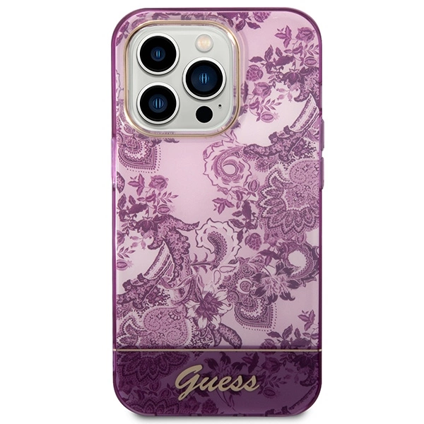 Etui Guess Porcelain Collection na iPhone 14 Pro Max - fuksjowe