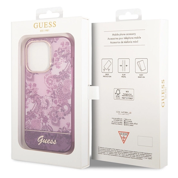 Etui Guess Porcelain Collection na iPhone 14 Pro Max - fuksjowe