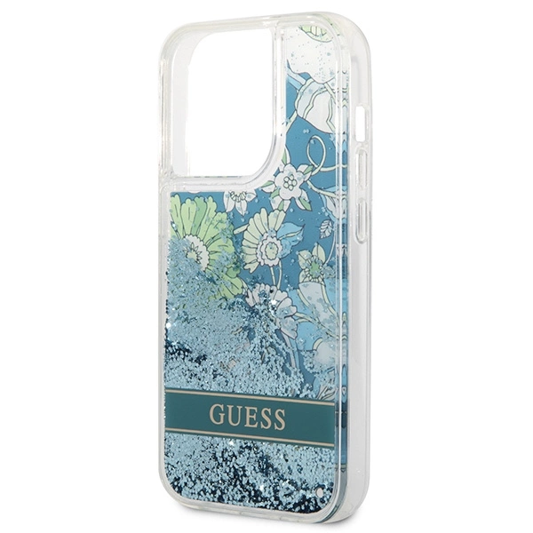 Etui Guess Flower Liquid Glitter na iPhone 14 Pro Max - zielone