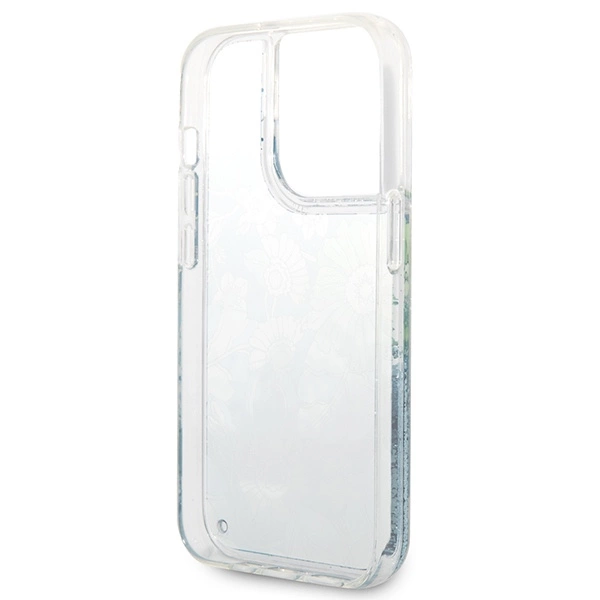 Etui Guess Flower Liquid Glitter na iPhone 14 Pro Max - zielone