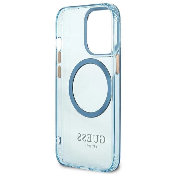 Etui Guess Gold Outline Translucent MagSafe na iPhone 13 Pro / iPhone 13 - niebieskie