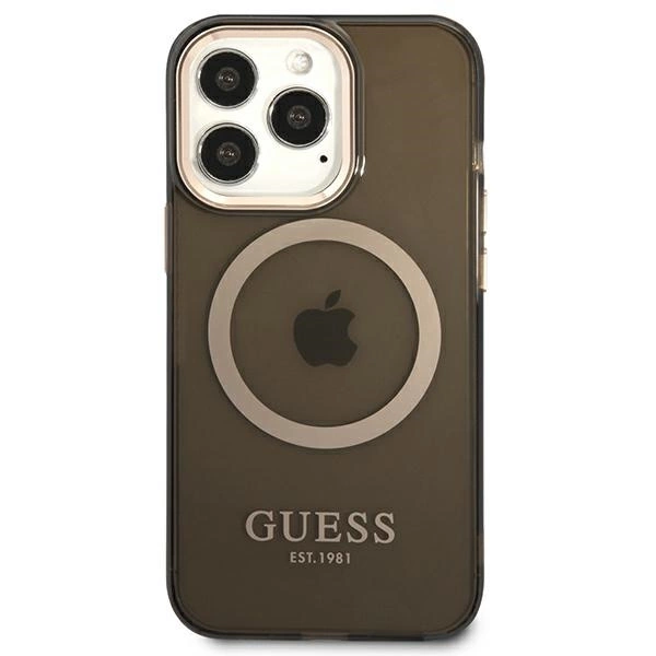 Etui Guess Gold Outline Translucent MagSafe na iPhone 13 Pro / iPhone 13 - czarne