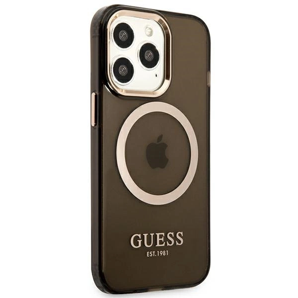 Etui Guess Gold Outline Translucent MagSafe na iPhone 13 Pro / iPhone 13 - czarne