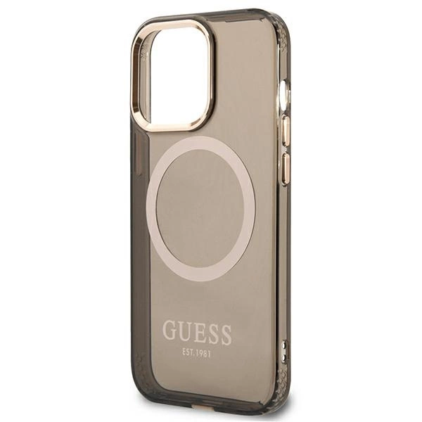 Etui Guess Gold Outline Translucent MagSafe na iPhone 13 Pro / iPhone 13 - czarne
