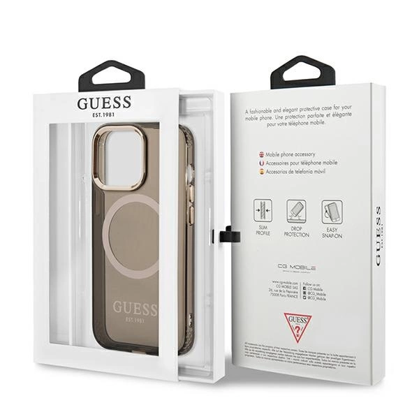 Etui Guess Gold Outline Translucent MagSafe na iPhone 13 Pro / iPhone 13 - czarne