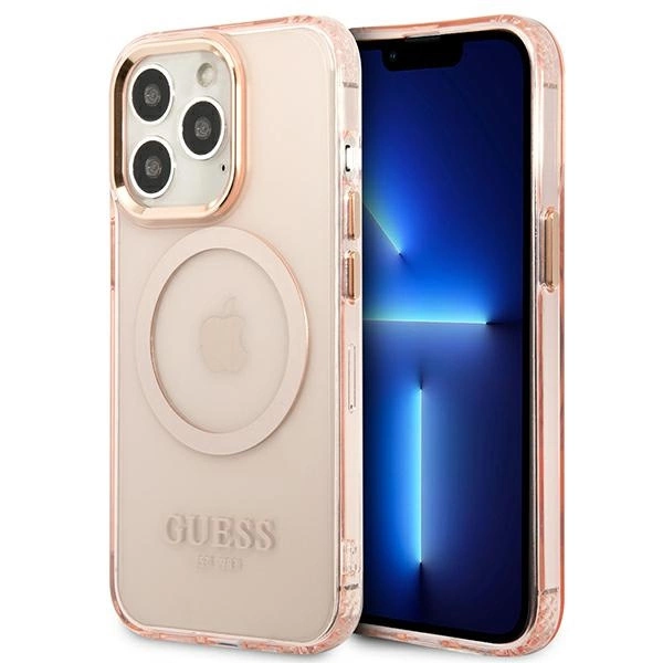 Etui Guess Gold Outline Translucent MagSafe na iPhone 13 Pro / iPhone 13 - różowe