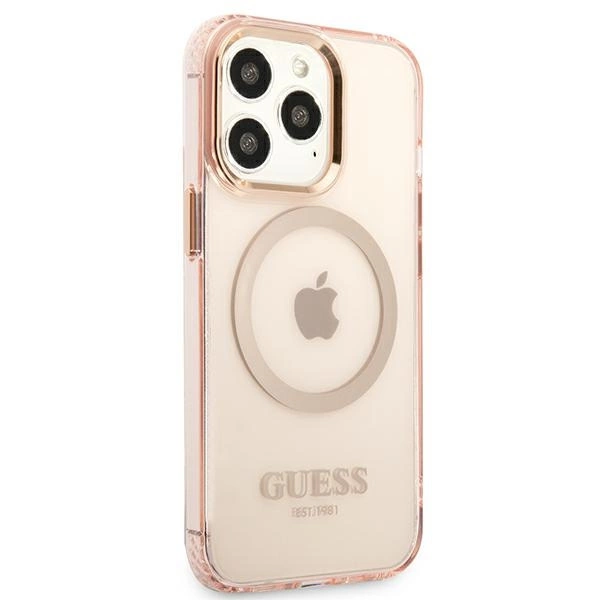 Etui Guess Gold Outline Translucent MagSafe na iPhone 13 Pro / iPhone 13 - różowe