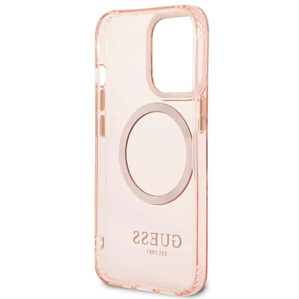 Etui Guess Gold Outline Translucent MagSafe na iPhone 13 Pro / iPhone 13 - różowe