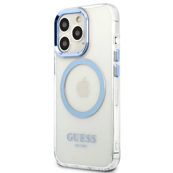 Etui Guess Metal Outline MagSafe na iPhone 13 Pro / iPhone 13 - niebieskie
