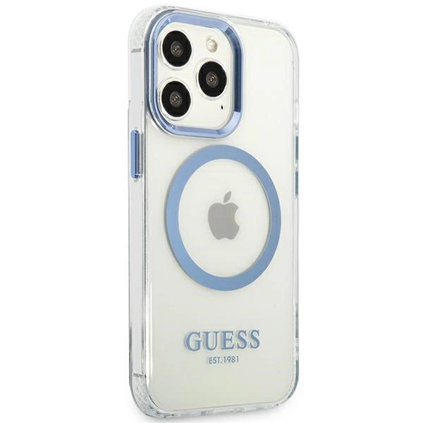 Etui Guess Metal Outline MagSafe na iPhone 13 Pro / iPhone 13 - niebieskie
