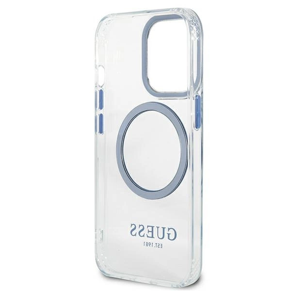 Etui Guess Metal Outline MagSafe na iPhone 13 Pro / iPhone 13 - niebieskie
