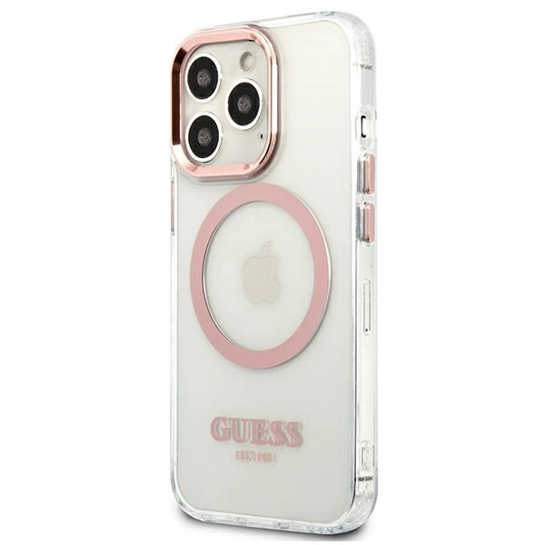 Etui Guess Metal Outline MagSafe na iPhone 13 Pro / iPhone 13 - różowe