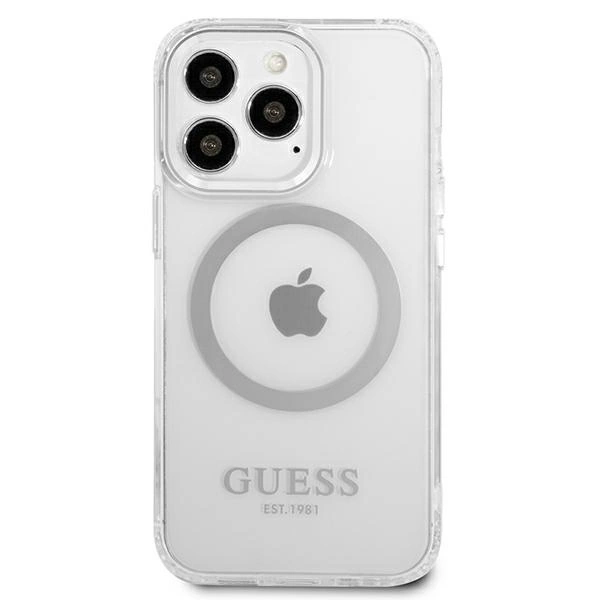 Etui Guess Metal Outline MagSafe na iPhone 13 Pro / iPhone 13 - srebrne