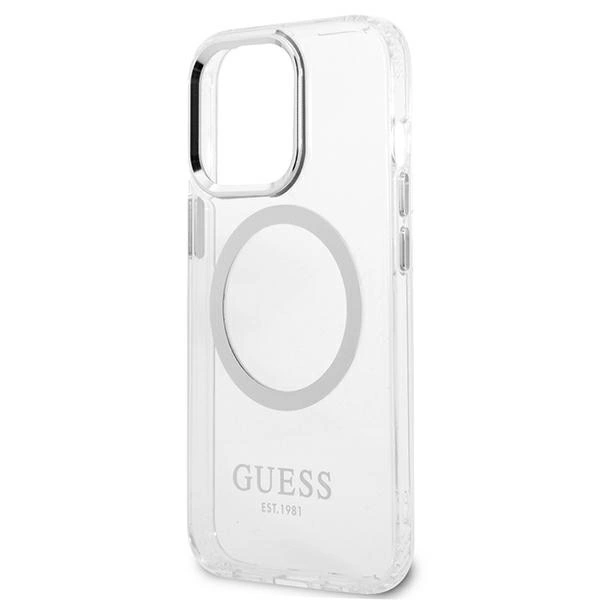 Etui Guess Metal Outline MagSafe na iPhone 13 Pro / iPhone 13 - srebrne