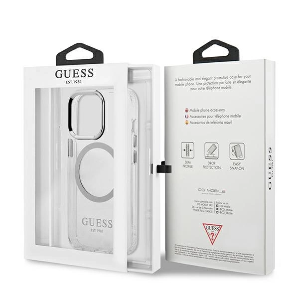 Etui Guess Metal Outline MagSafe na iPhone 13 Pro / iPhone 13 - srebrne