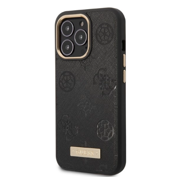 Etui Guess Peony Logo Plate MagSafe na iPhone 13 Pro / iPhone 13 - czarne