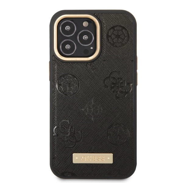 Etui Guess Peony Logo Plate MagSafe na iPhone 13 Pro / iPhone 13 - czarne