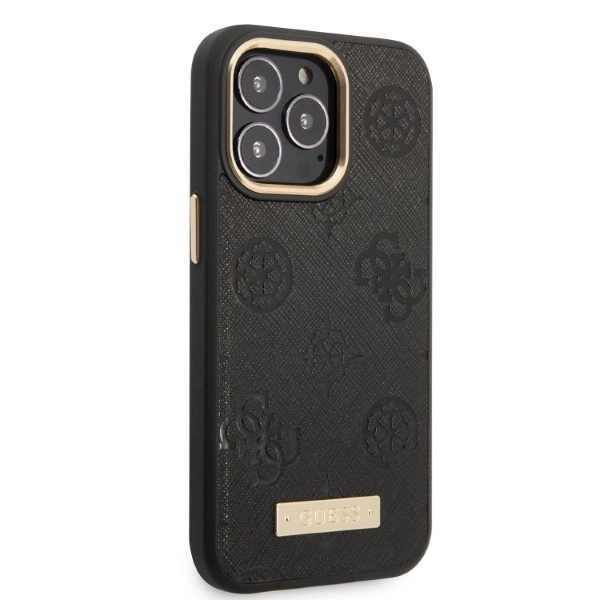 Etui Guess Peony Logo Plate MagSafe na iPhone 13 Pro / iPhone 13 - czarne