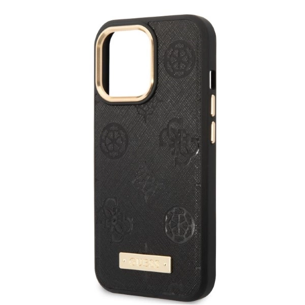 Etui Guess Peony Logo Plate MagSafe na iPhone 13 Pro / iPhone 13 - czarne