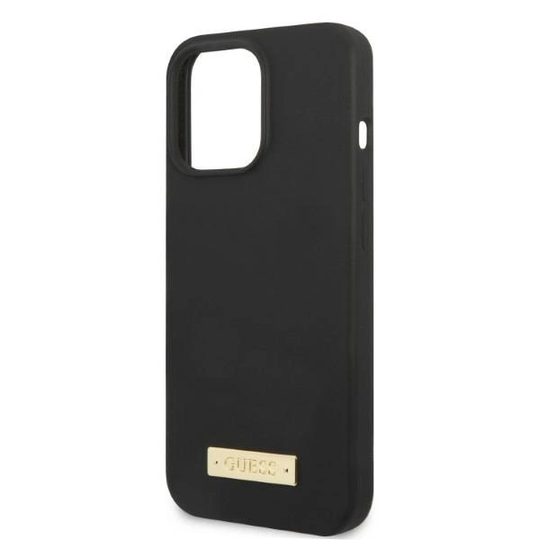 Etui Guess Silicone Logo Plate MagSafe na iPhone 13 Pro / iPhone 13 - czarne