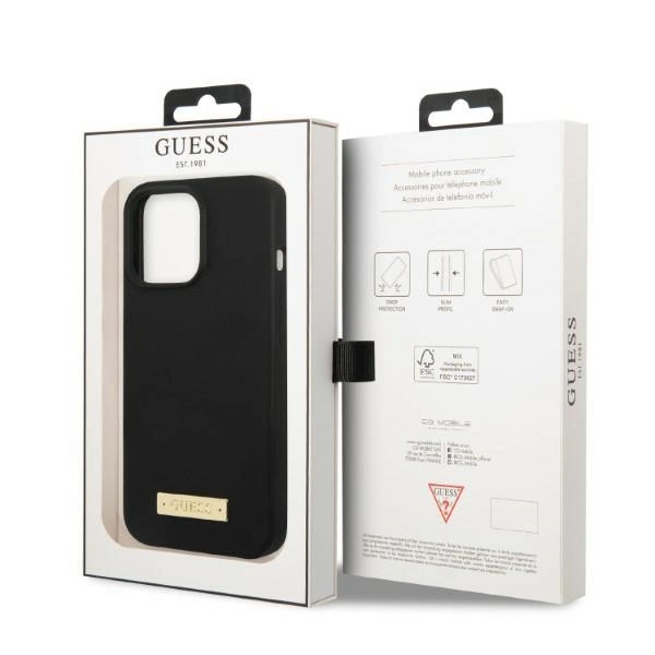 Etui Guess Silicone Logo Plate MagSafe na iPhone 13 Pro / iPhone 13 - czarne