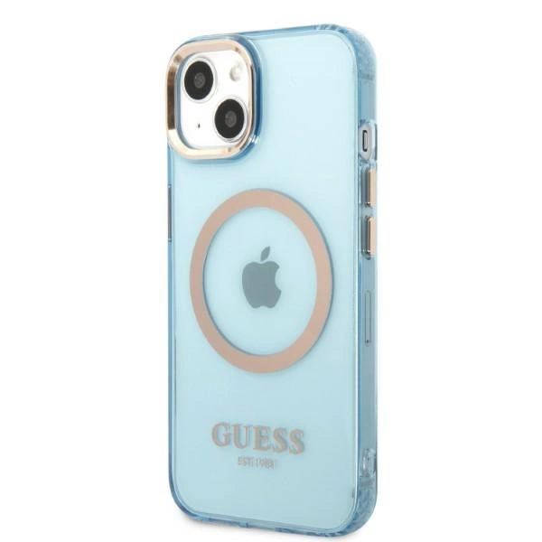 Etui Guess Gold Outline Translucent MagSafe na iPhone 13 - niebieskie