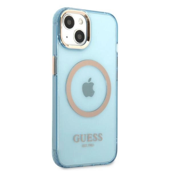 Etui Guess Gold Outline Translucent MagSafe na iPhone 13 - niebieskie
