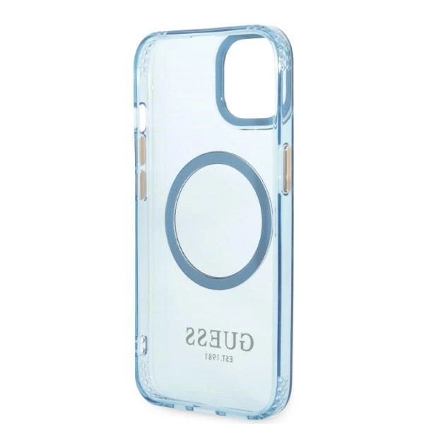 Etui Guess Gold Outline Translucent MagSafe na iPhone 13 - niebieskie