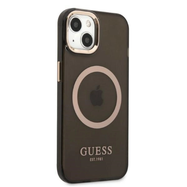 Etui Guess Gold Outline Translucent MagSafe na iPhone 13 - czarne