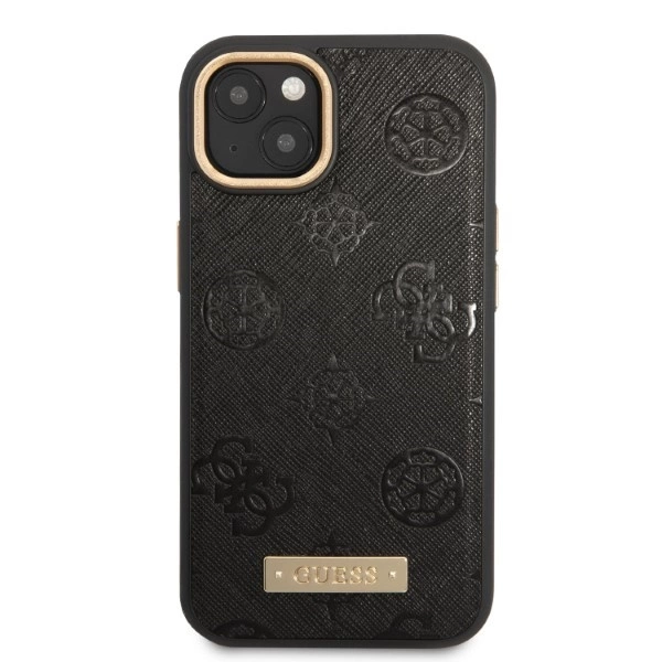 Etui Guess Peony Logo Plate MagSafe na iPhone 13 - czarne