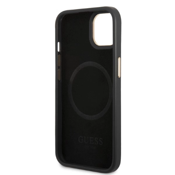 Etui Guess Peony Logo Plate MagSafe na iPhone 13 - czarne