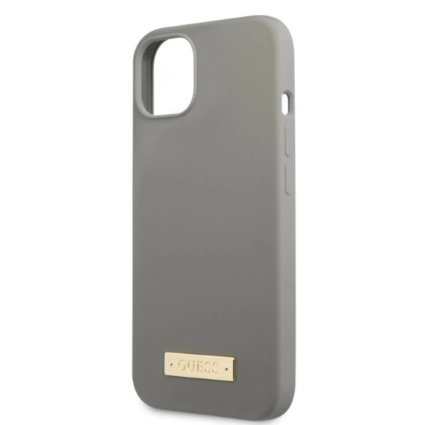 Etui Guess Silicone Logo Plate MagSafe na iPhone 13 - szare