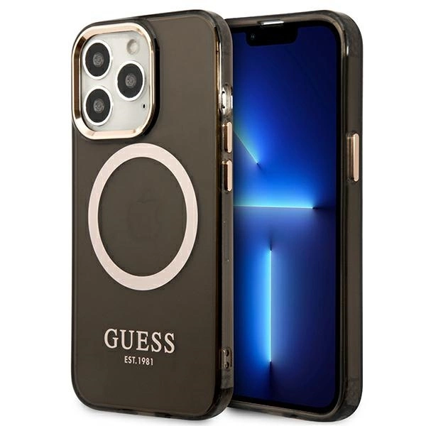 Etui Guess Gold Outline Translucent MagSafe na iPhone 13 Pro Max - czarne